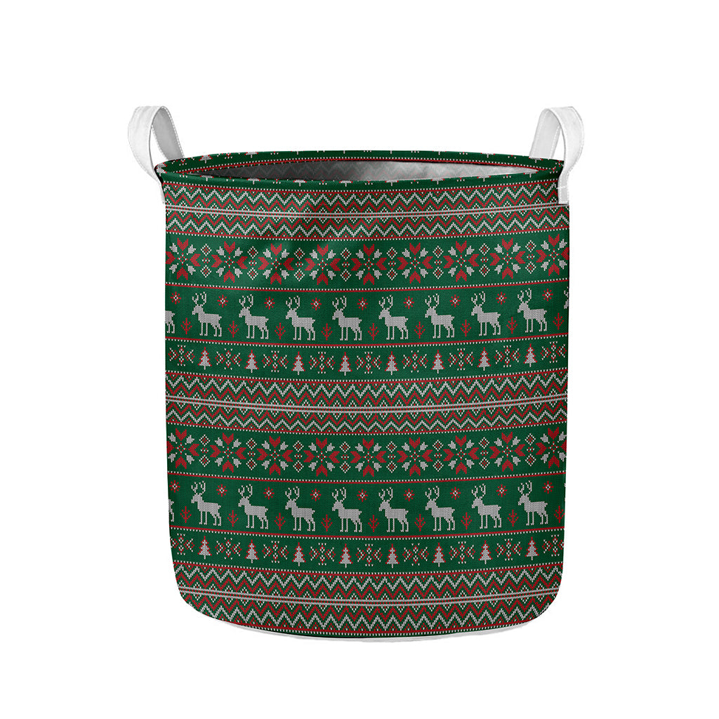 Christmas Holiday Knitted Pattern Print Collapsible Laundry Basket