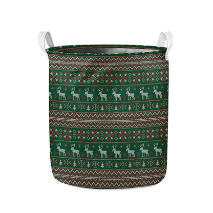 Christmas Holiday Knitted Pattern Print Collapsible Laundry Basket