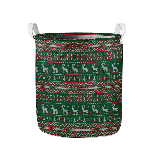 Christmas Holiday Knitted Pattern Print Collapsible Laundry Basket