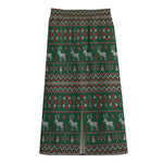 Christmas Holiday Knitted Pattern Print Cotton Front Slit Maxi Skirt