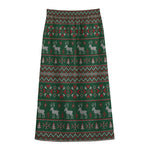 Christmas Holiday Knitted Pattern Print Cotton Front Slit Maxi Skirt