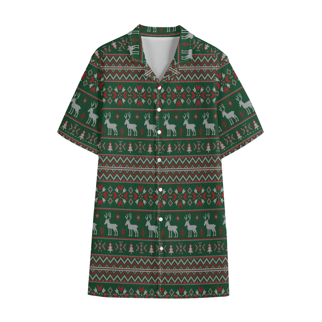 Christmas Holiday Knitted Pattern Print Cotton Hawaiian Shirt