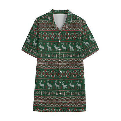 Christmas Holiday Knitted Pattern Print Cotton Hawaiian Shirt
