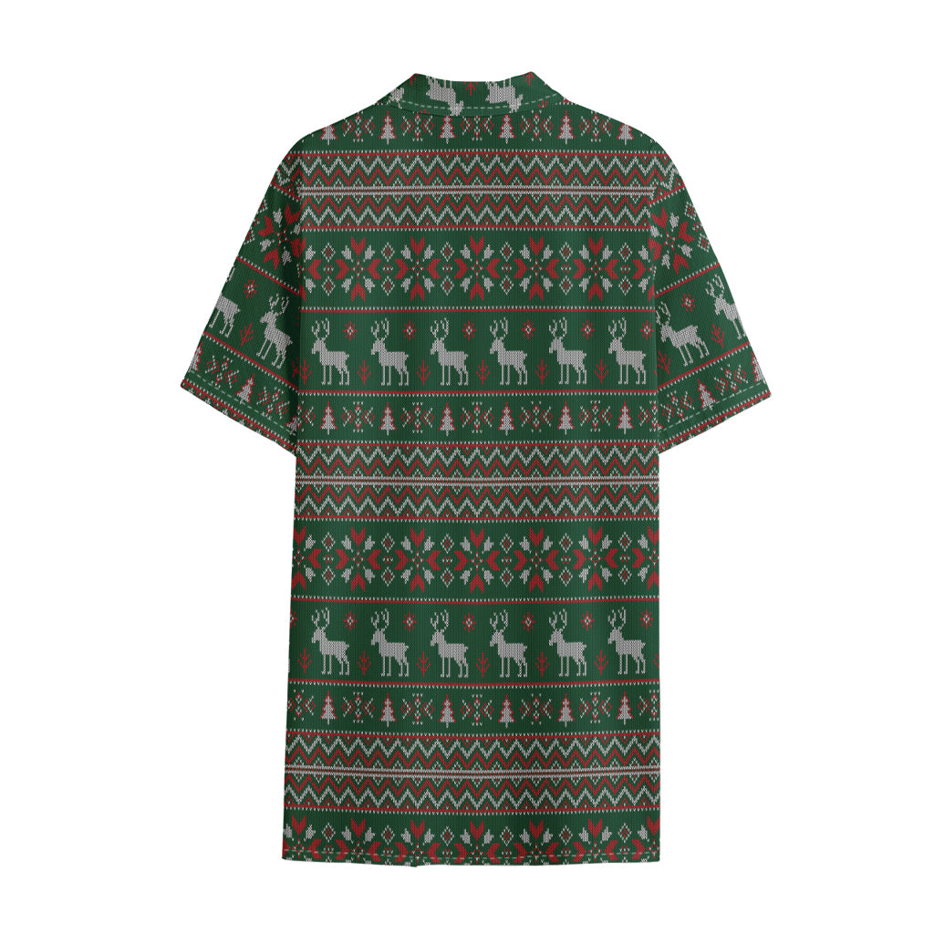 Christmas Holiday Knitted Pattern Print Cotton Hawaiian Shirt