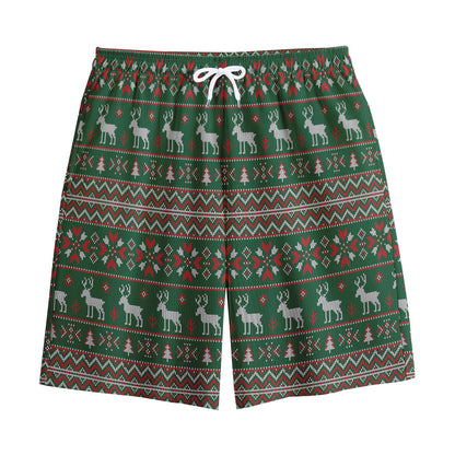 Christmas Holiday Knitted Pattern Print Cotton Shorts