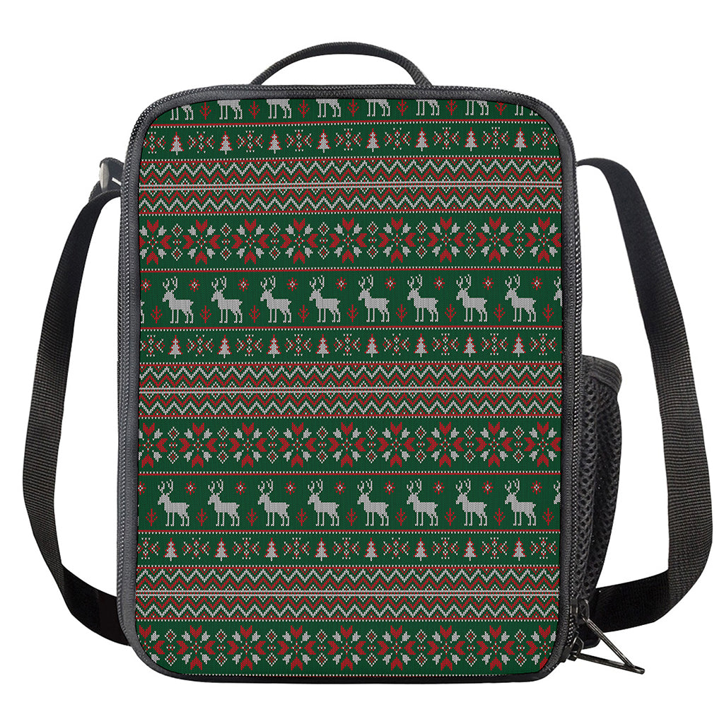 Christmas Holiday Knitted Pattern Print Crossbody Lunch Bag