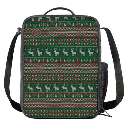 Christmas Holiday Knitted Pattern Print Crossbody Lunch Bag