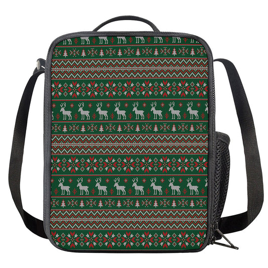Christmas Holiday Knitted Pattern Print Crossbody Lunch Bag