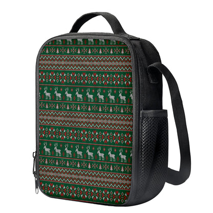 Christmas Holiday Knitted Pattern Print Crossbody Lunch Bag