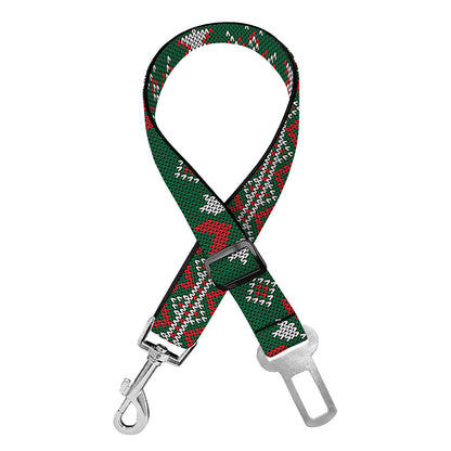 Christmas Holiday Knitted Pattern Print Dog Seat Belt