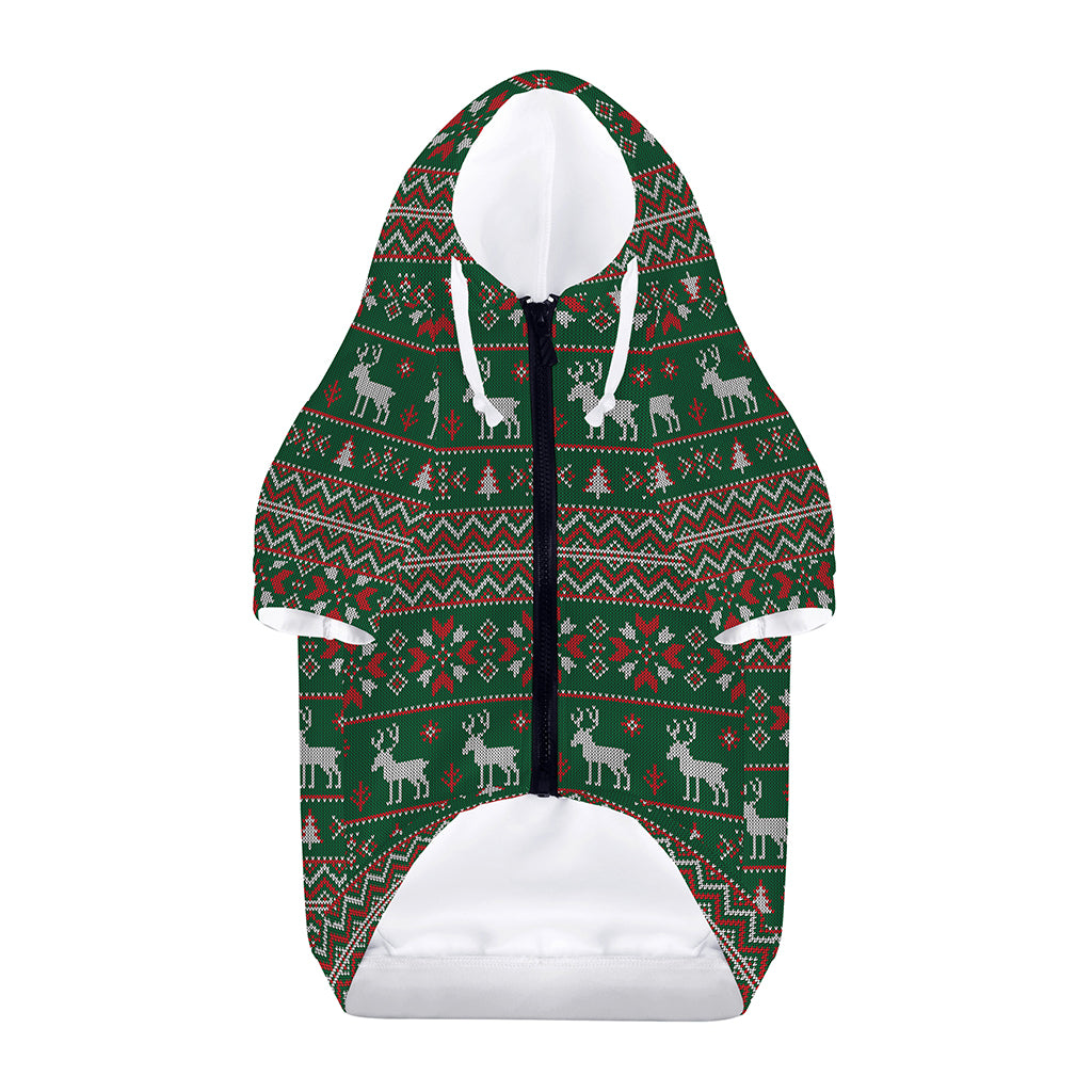 Christmas Holiday Knitted Pattern Print Dog Zip Up Hoodie