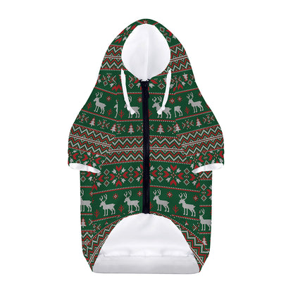 Christmas Holiday Knitted Pattern Print Dog Zip Up Hoodie