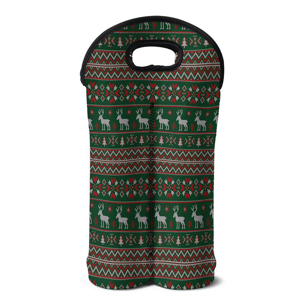 Christmas Holiday Knitted Pattern Print Double Neoprene Wine Tote