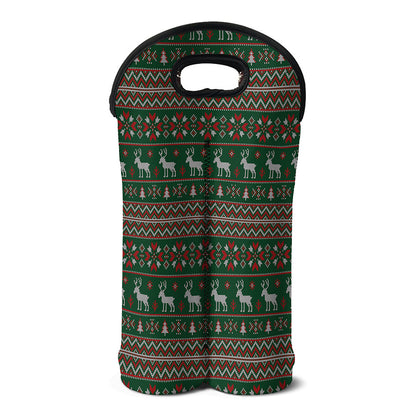 Christmas Holiday Knitted Pattern Print Double Neoprene Wine Tote