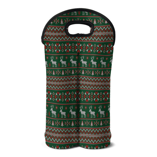 Christmas Holiday Knitted Pattern Print Double Neoprene Wine Tote