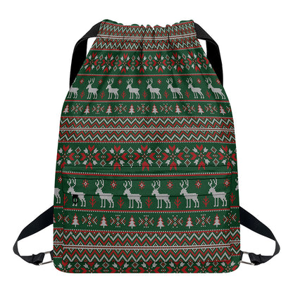 Christmas Holiday Knitted Pattern Print Drawstring Backpack