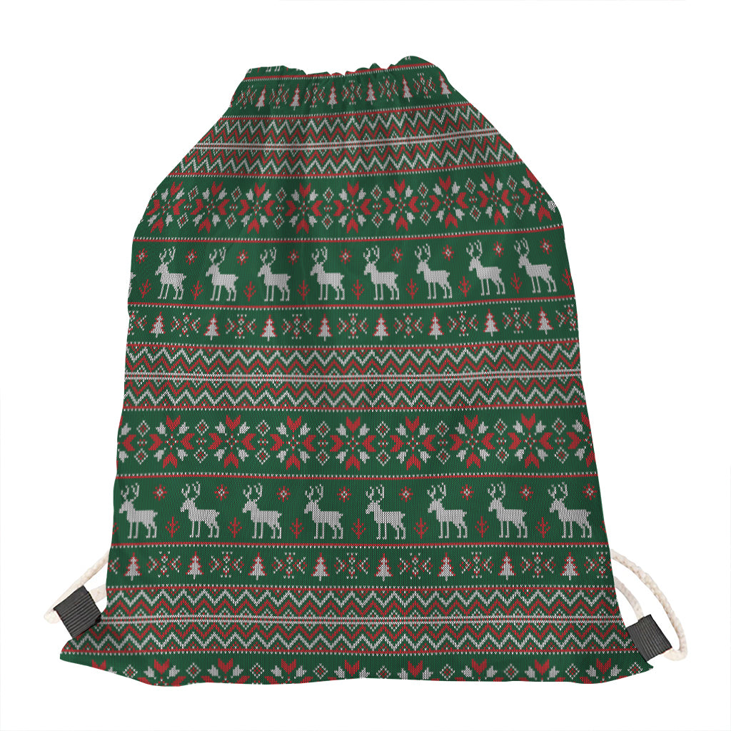 Christmas Holiday Knitted Pattern Print Drawstring Bag