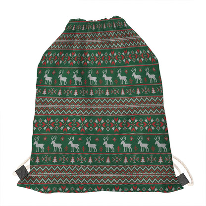 Christmas Holiday Knitted Pattern Print Drawstring Bag
