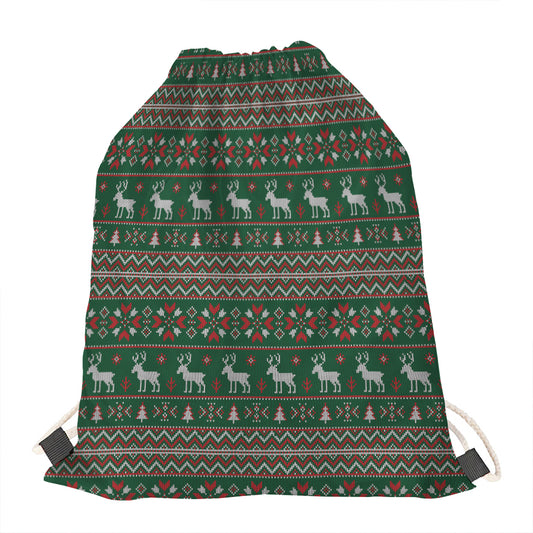 Christmas Holiday Knitted Pattern Print Drawstring Bag