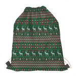 Christmas Holiday Knitted Pattern Print Drawstring Bag