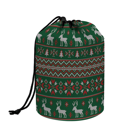 Christmas Holiday Knitted Pattern Print Drawstring Makeup Bag