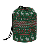 Christmas Holiday Knitted Pattern Print Drawstring Makeup Bag