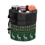Christmas Holiday Knitted Pattern Print Drawstring Makeup Bag