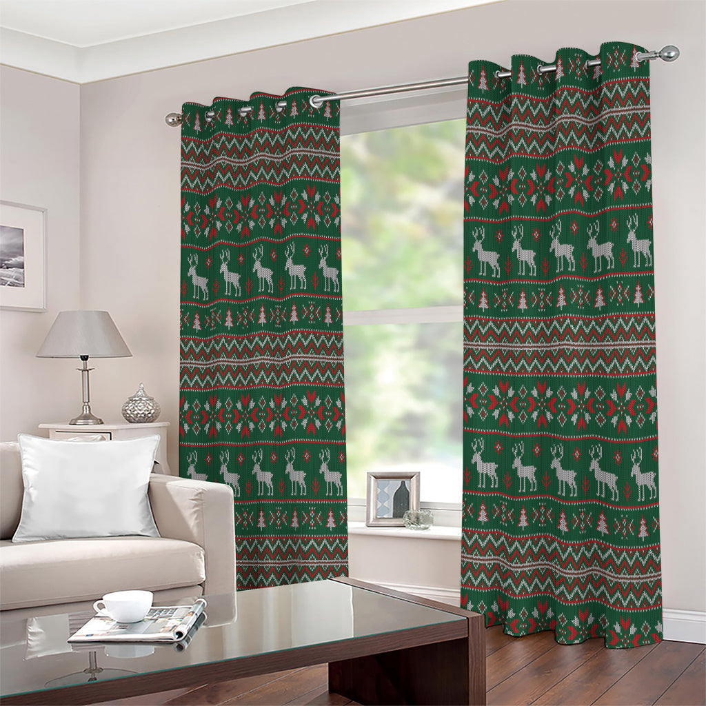 Christmas Holiday Knitted Pattern Print Extra Wide Grommet Curtains