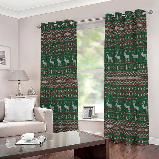 Christmas Holiday Knitted Pattern Print Extra Wide Grommet Curtains