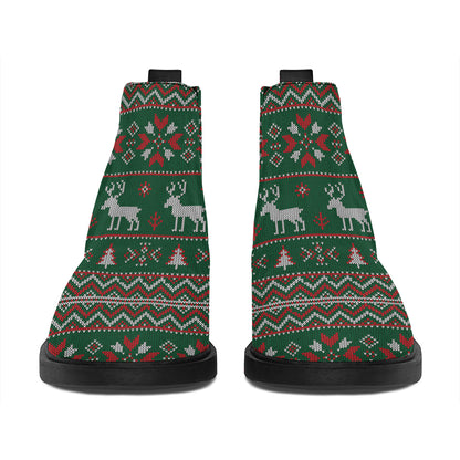 Christmas Holiday Knitted Pattern Print Flat Ankle Boots