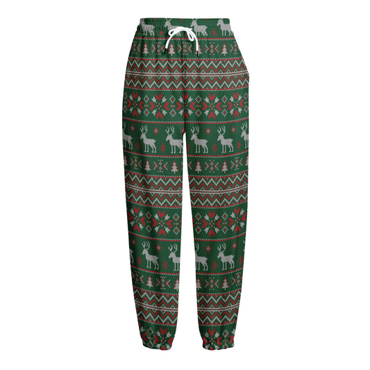 Christmas Holiday Knitted Pattern Print Fleece Lined Knit Pants