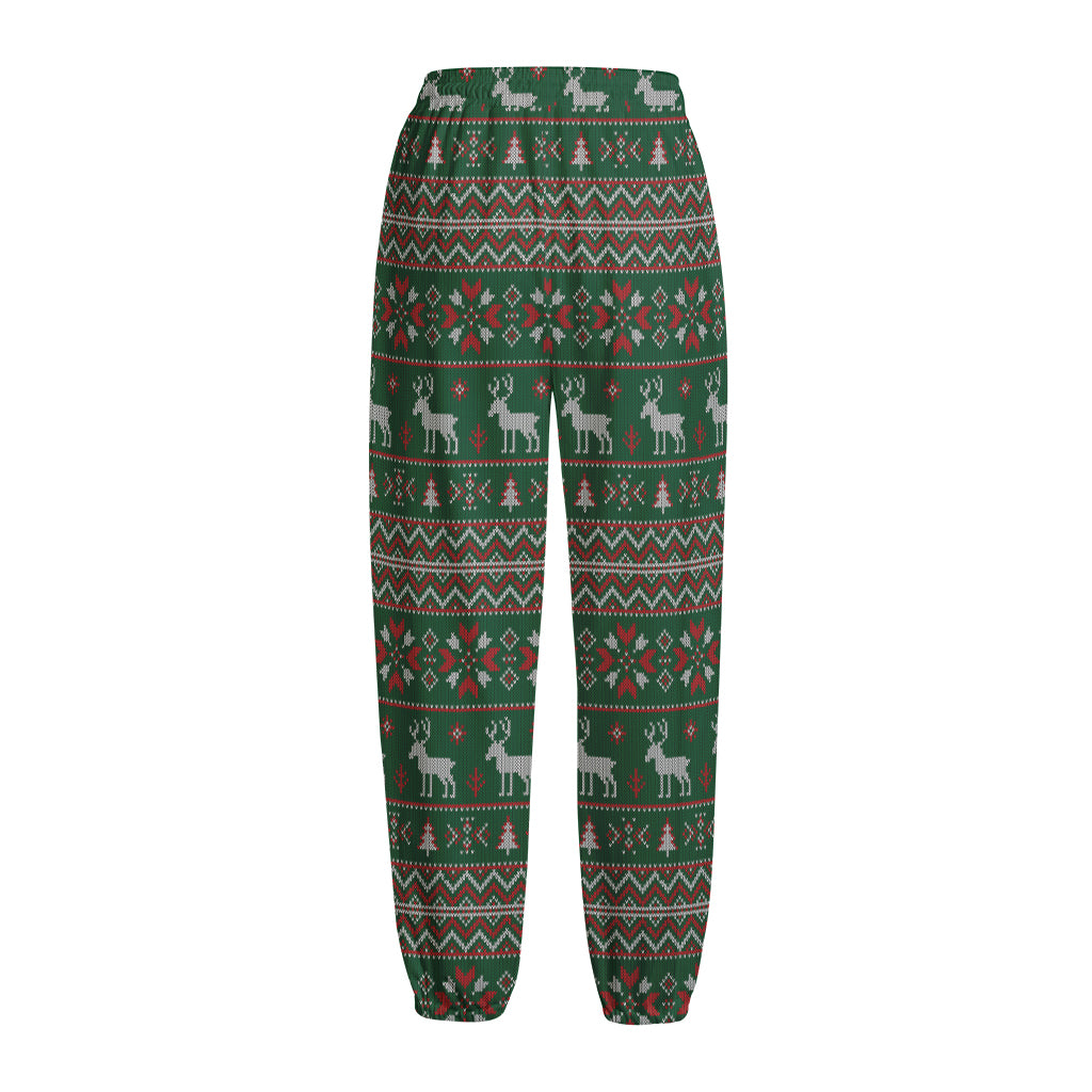 Christmas Holiday Knitted Pattern Print Fleece Lined Knit Pants