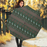 Christmas Holiday Knitted Pattern Print Foldable Umbrella