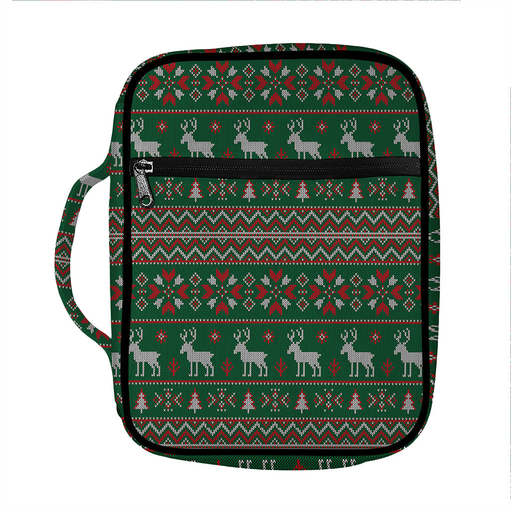Christmas Holiday Knitted Pattern Print Front Pocket Bible Bag