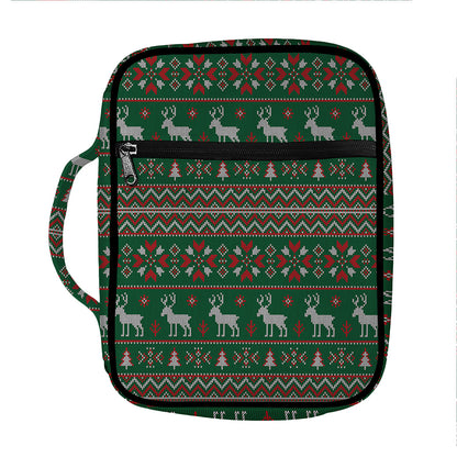 Christmas Holiday Knitted Pattern Print Front Pocket Bible Bag