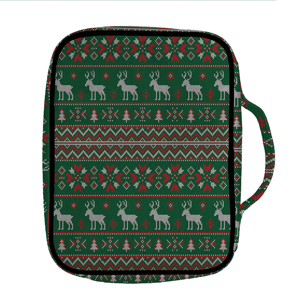 Christmas Holiday Knitted Pattern Print Front Pocket Bible Bag