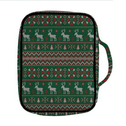 Christmas Holiday Knitted Pattern Print Front Pocket Bible Bag