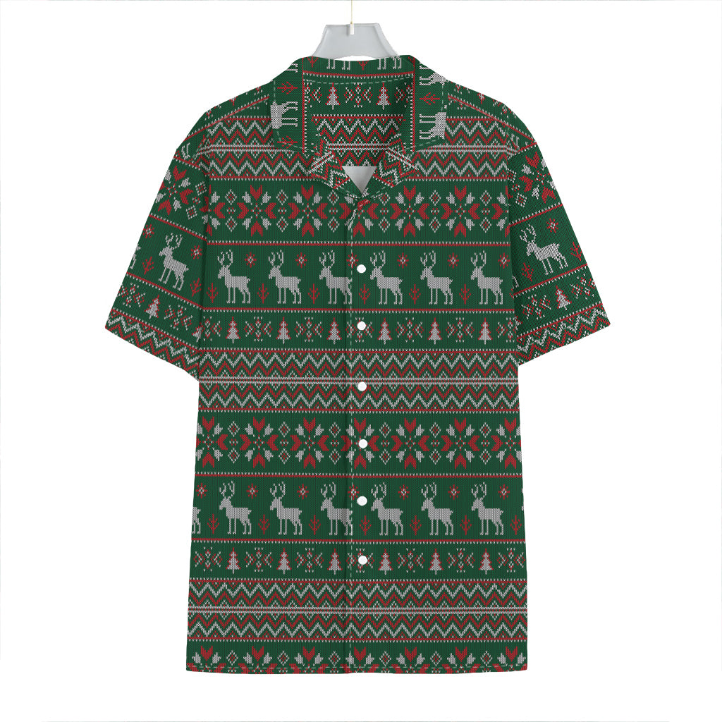 Christmas Holiday Knitted Pattern Print Hawaiian Shirt