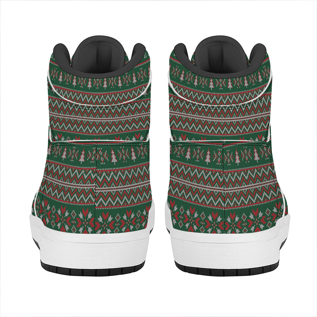 Christmas Holiday Knitted Pattern Print High Top Leather Sneakers