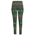 Christmas Holiday Knitted Pattern Print High-Waisted Pocket Leggings