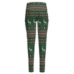Christmas Holiday Knitted Pattern Print High-Waisted Pocket Leggings