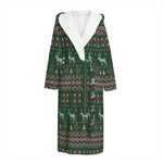 Christmas Holiday Knitted Pattern Print Hooded Bathrobe