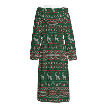 Christmas Holiday Knitted Pattern Print Hooded Bathrobe