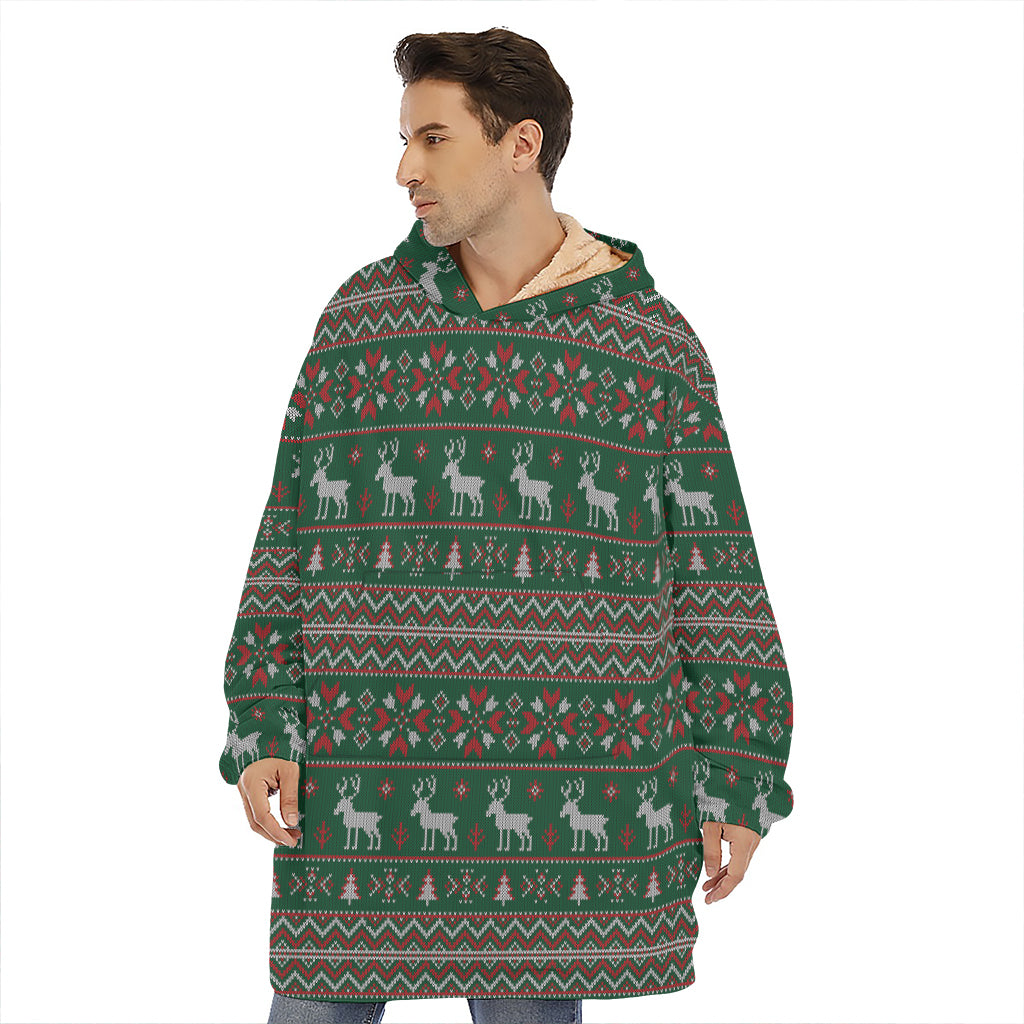 Christmas Holiday Knitted Pattern Print Hoodie Blanket