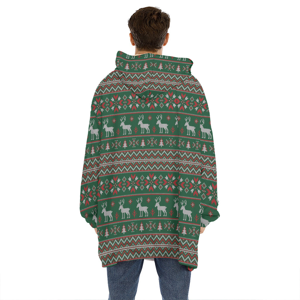 Christmas Holiday Knitted Pattern Print Hoodie Blanket