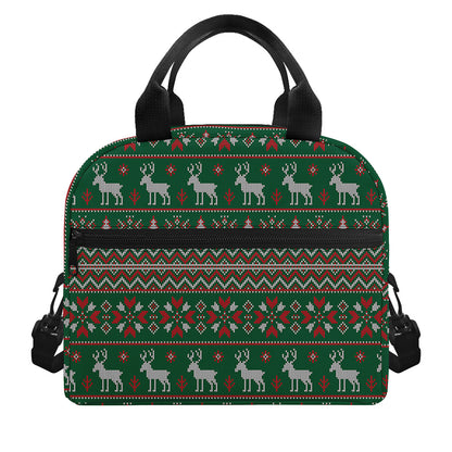 Christmas Holiday Knitted Pattern Print Insulated Lunch Bag