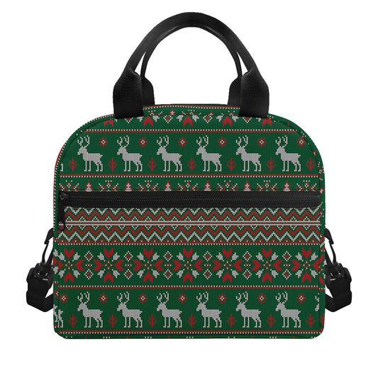 Christmas Holiday Knitted Pattern Print Insulated Lunch Bag