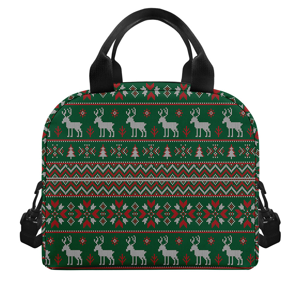 Christmas Holiday Knitted Pattern Print Insulated Lunch Bag