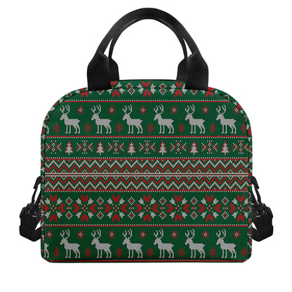Christmas Holiday Knitted Pattern Print Insulated Lunch Bag