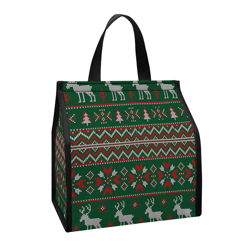 Christmas Holiday Knitted Pattern Print Insulated Lunch Tote